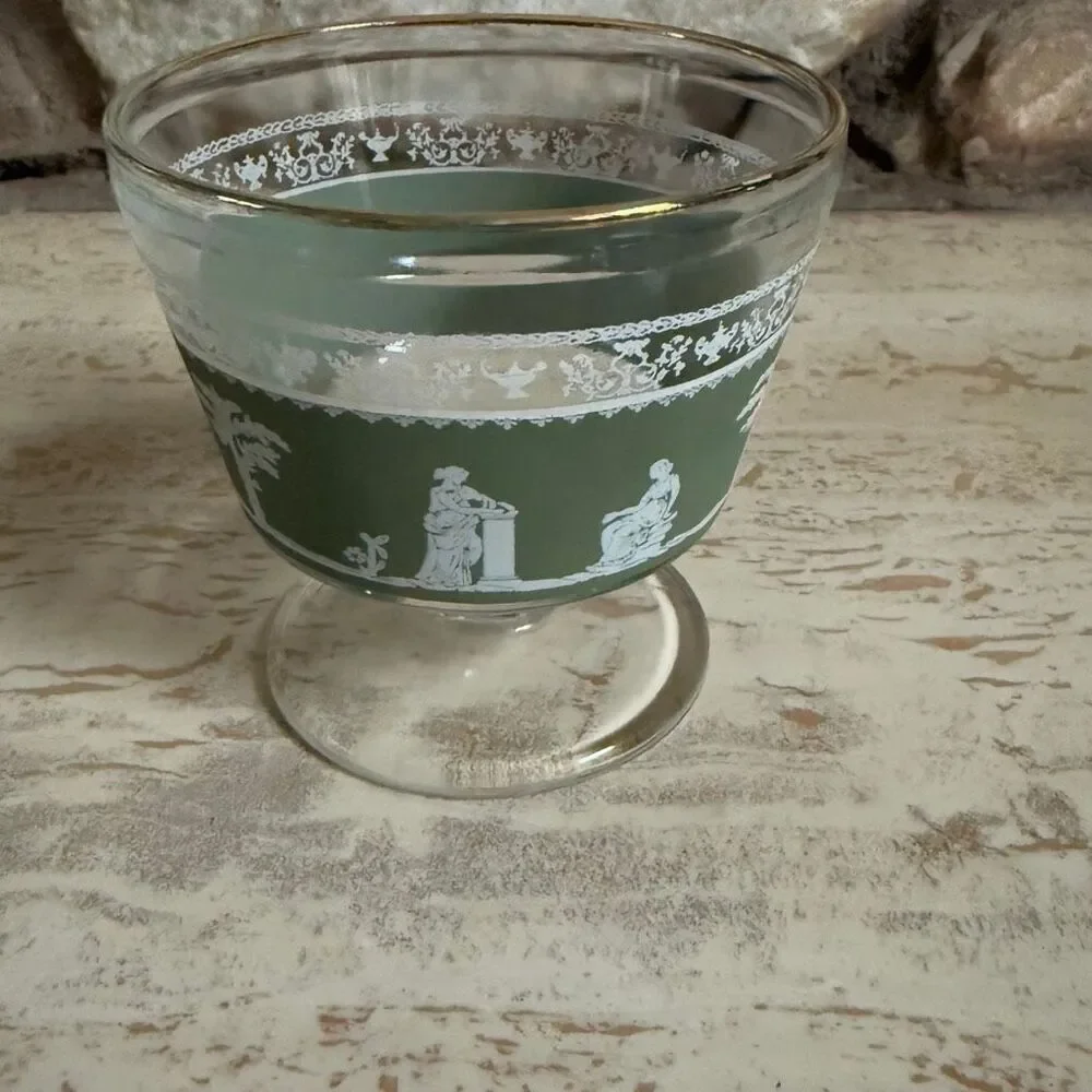 Set of Jeanette glass hellenic Wedgwood shot glasses + sorbet cup green